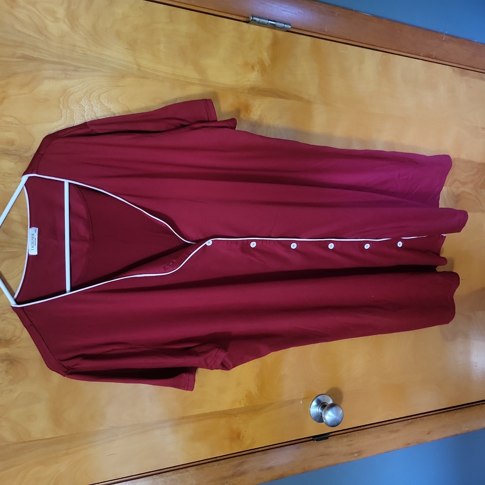 Ekouaer Short Sleeve Button Down Nightgown Red V-Neck Sleepwear Pajama XXXL